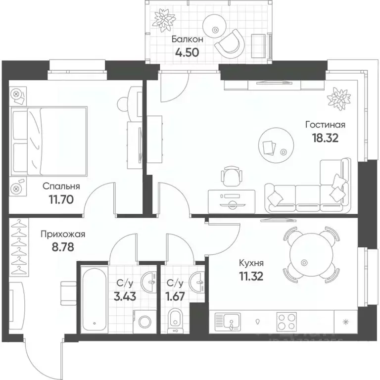 2-к кв. Татарстан, Казань ул. Гаврилова, 5Вк2 (56.57 м) - Фото 0