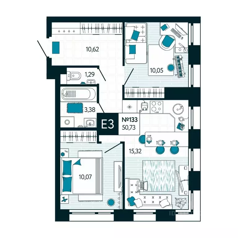 2-к кв. Тульская область, Тула ул. Чмутова, 158И (50.73 м) - Фото 1