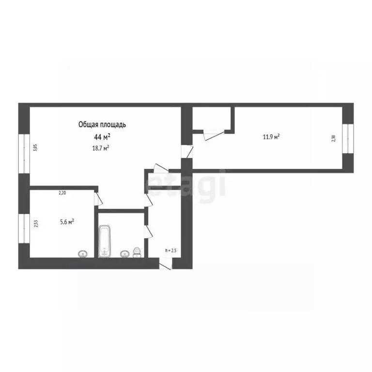 2-к кв. Томская область, Томск ул. Елизаровых, 41 (44.0 м) - Фото 2