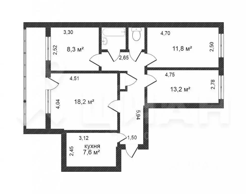 3-к кв. Тюменская область, Тюмень ул. Щербакова, 112 (72.1 м) - Фото 1