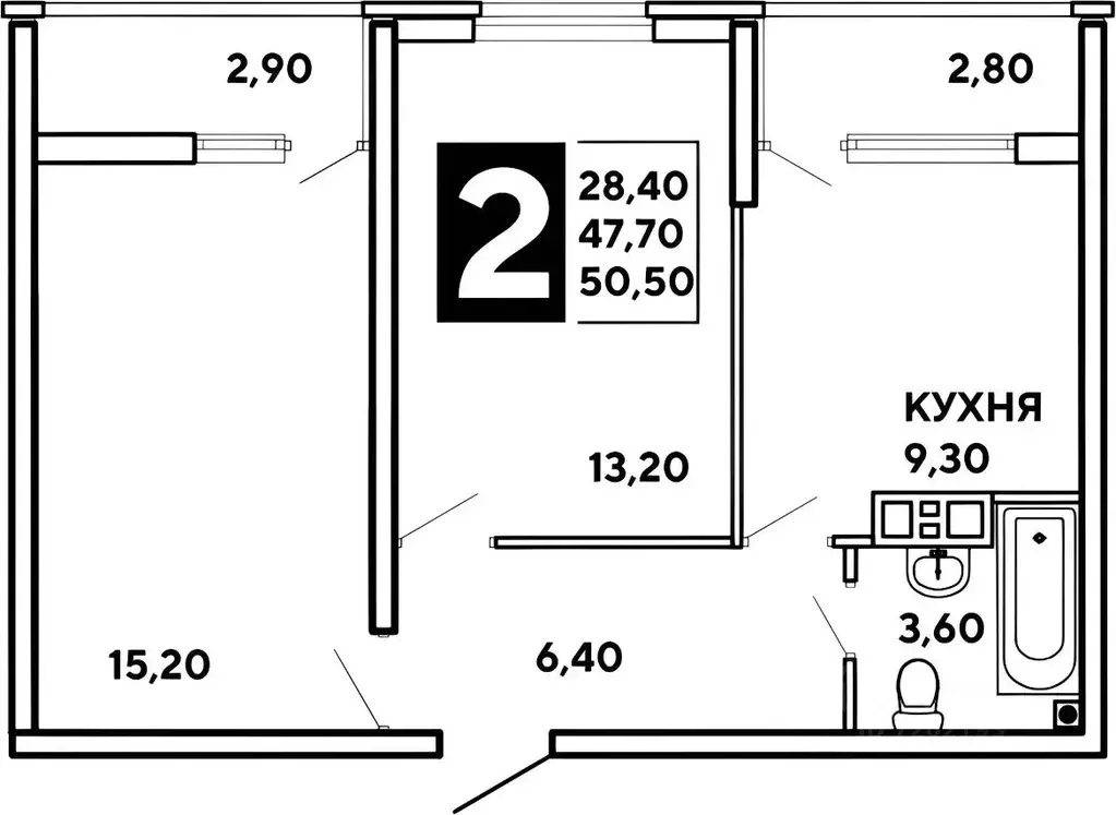 2-к кв. Краснодарский край, Краснодар ул. Западный обход, 39/2к4 (52.0 ... - Фото 2