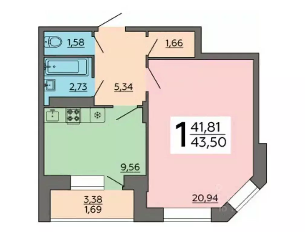 1-к кв. Воронежская область, Воронеж Ростовская ул., 73Дк2 (43.5 м) - Фото 0