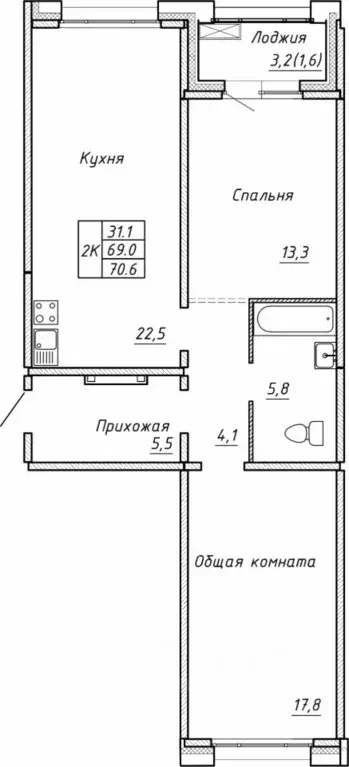 Свободной планировки кв. Новосибирская область, Новосибирск  (70.6 м) - Фото 0