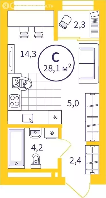 Квартира-студия: Екатеринбург, улица Репина, 111 (26.97 м) - Фото 0