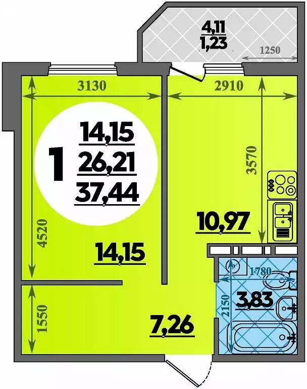 1-комнатная квартира: Крымск, микрорайон Надежда (37.44 м) - Фото 1