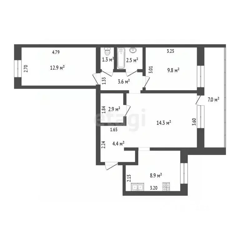 3-к кв. Тюменская область, Тюмень ул. Газовиков, 6 (59.9 м) - Фото 1