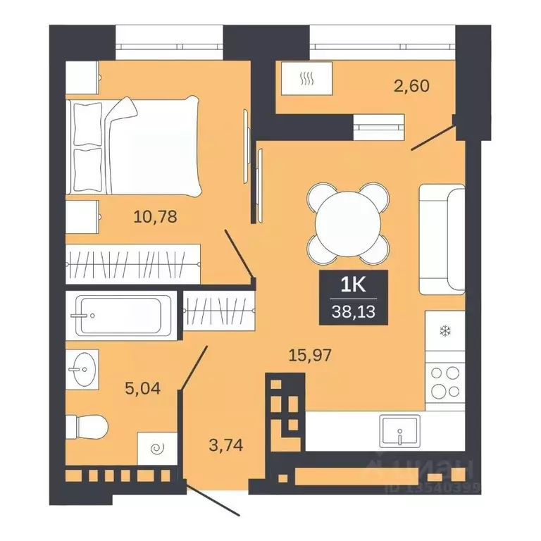 1-к кв. тюменская область, тюмень ямская ул, 29 (35.53 м) - Фото 0