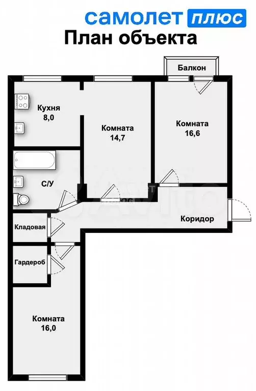 3-к. квартира, 78,5 м, 5/5 эт. - Фото 0