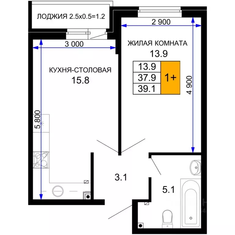 1-к кв. Краснодарский край, Краснодар ул. Летчика Позднякова, 2к24 ... - Фото 0