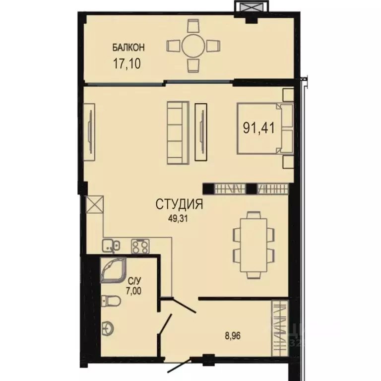 Студия Севастополь ул. Пляж Омега, 39с1 (91.41 м) - Фото 2