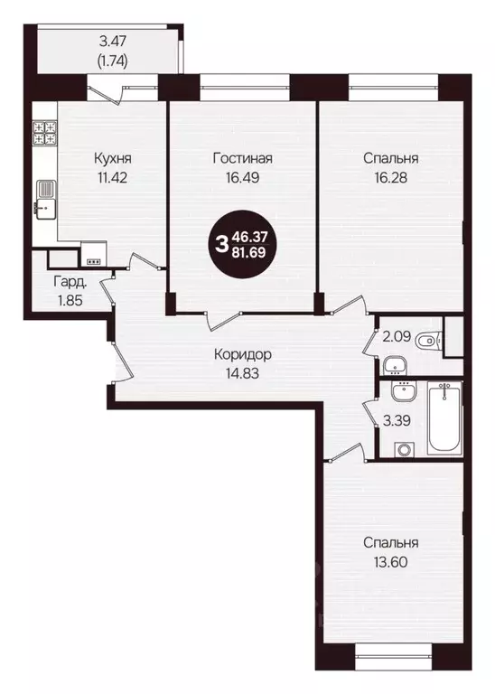 3-к кв. Чувашия, Новочебоксарск ул. Воинов-интернационалистов, поз24 ... - Фото 1