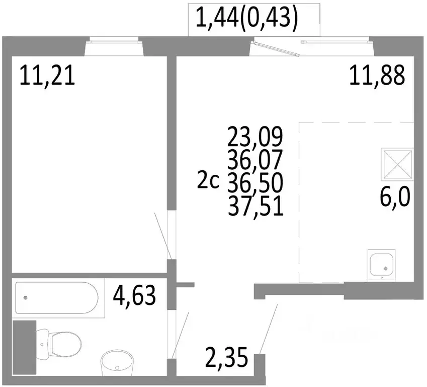 2-к кв. Челябинская область, Челябинск ул. Блюхера, 125В (36.5 м) - Фото 0