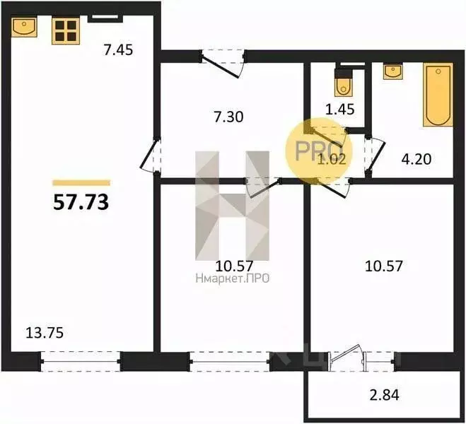 3-к кв. Новосибирская область, Новосибирск ул. Забалуева, 69 (57.73 м) - Фото 1