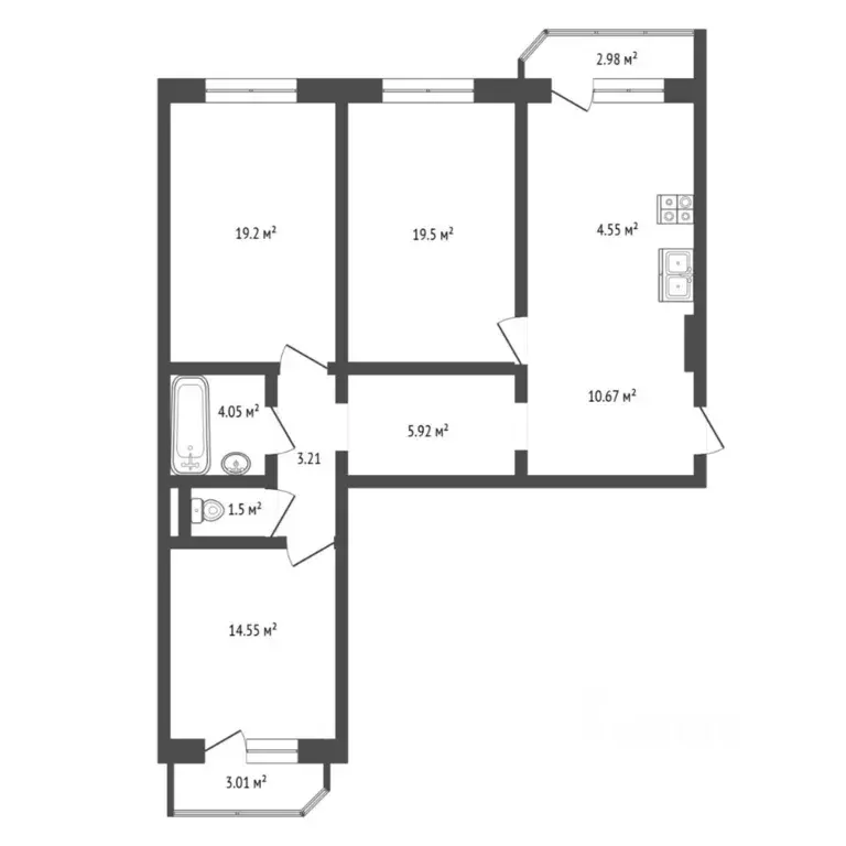 3-к кв. Тюменская область, Тюмень ул. Федюнинского, 60к2 (93.0 м) - Фото 1