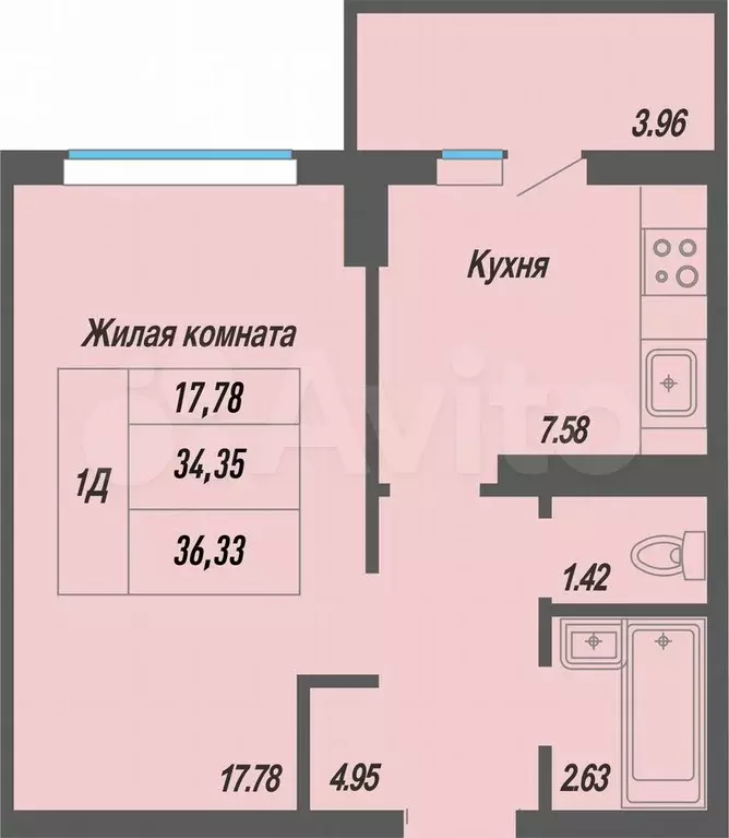 1-к. квартира, 36,3 м, 6/14 эт. - Фото 0