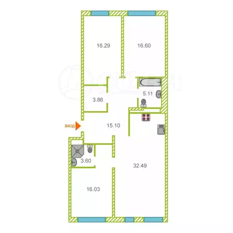 3-комнатная квартира: Тюмень, улица Николая Машарова, 2 (111 м) - Фото 1