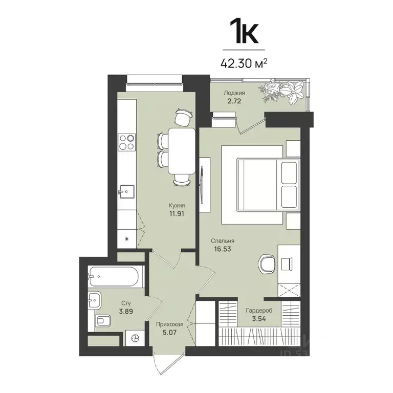 1-к кв. Пермский край, Пермь Уинская ул., 54 (42.3 м) - Фото 1