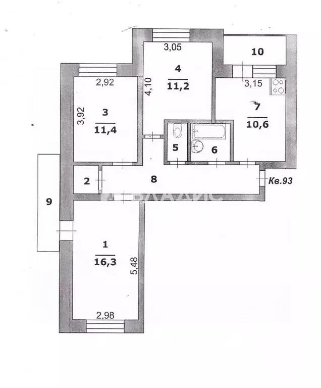 3-к кв. Белгородская область, Белгород ул. Николая Чумичова, 70 (66.7 ... - Фото 2