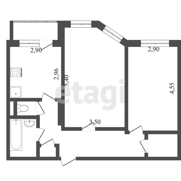 Квартира, 2 комнаты, 54 м - Фото 0