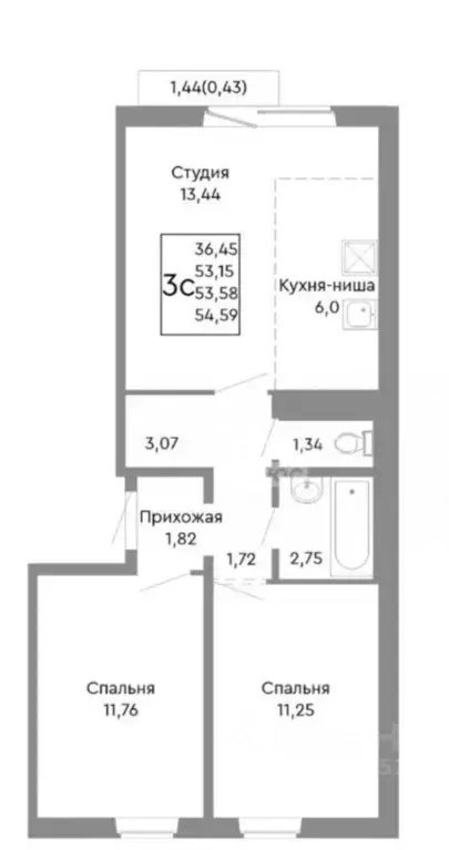 3-к кв. Челябинская область, Челябинск ул. Блюхера, 123Ж (56.5 м) - Фото 2
