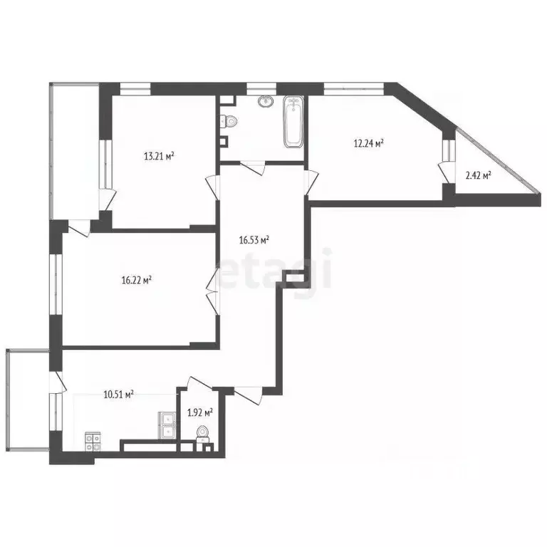 3-к кв. Калининградская область, Калининград ул. Юрия Гагарина, 75 ... - Фото 2