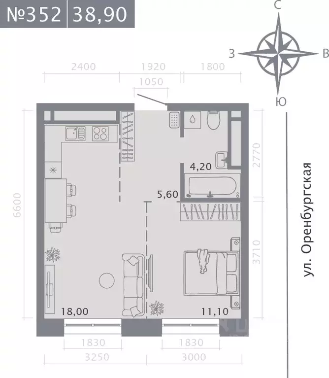 1-к кв. Татарстан, Казань ул. Шишкина (38.9 м) - Фото 1