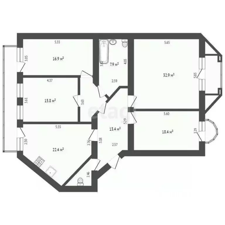 4-к кв. Тюменская область, Тюмень ул. Луначарского, 18/1 (136.0 м) - Фото 1