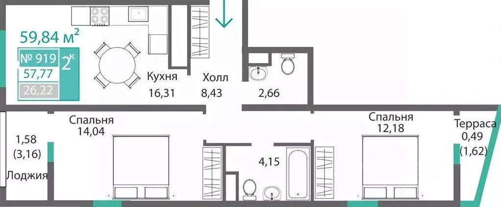 2-к кв. Крым, Симферополь Крымская роза мкр,  (59.84 м) - Фото 0