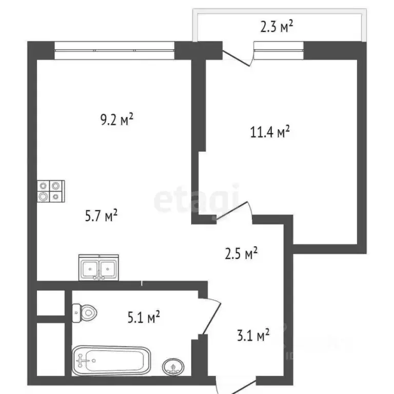 1-к кв. Тюменская область, Тюмень ул. Тимирязева, 8к1 (39.3 м) - Фото 1