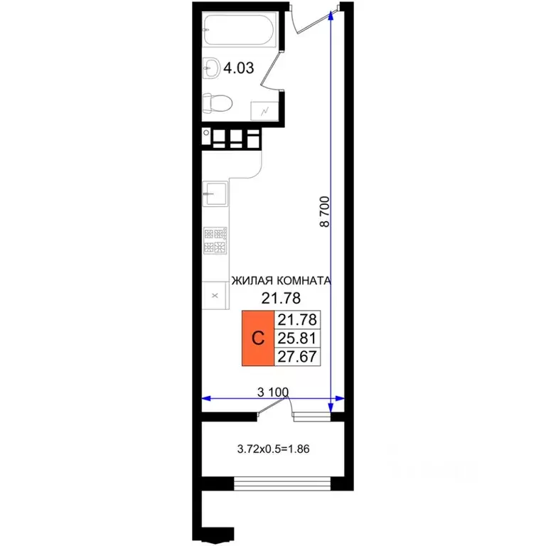 Студия Краснодарский край, Новороссийск 5-я Бригада мкр,  (27.67 м) - Фото 1