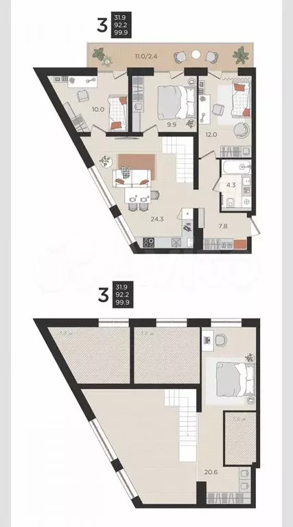 3-к. квартира, 99,9 м, 1/4 эт. - Фото 1