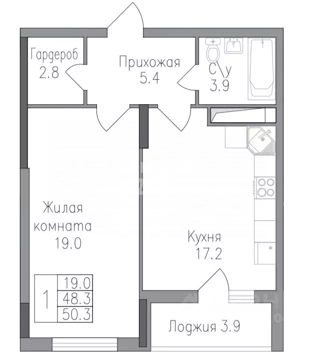 1-к кв. Липецкая область, Липецк ул. Тельмана, 120 (50.3 м) - Фото 2