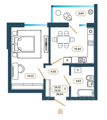 1-к кв. Ростовская область, Батайск ул. Родная, 1 (37.28 м) - Фото 1