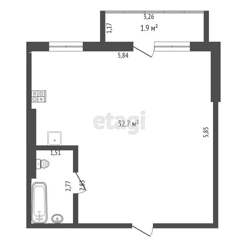 Квартира-студия: Омск, улица Малиновского, 23 (33.2 м) - Фото 1