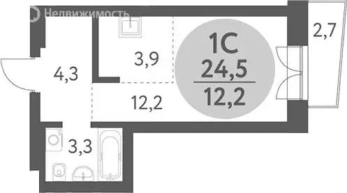 Квартира-студия: Новосибирск, 1-я Родниковая улица, 60/1 (23.7 м) - Фото 1
