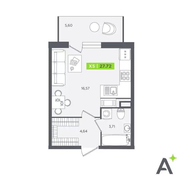Квартира-студия: Кудрово, Солнечная улица, 10к1 (27.72 м) - Фото 0