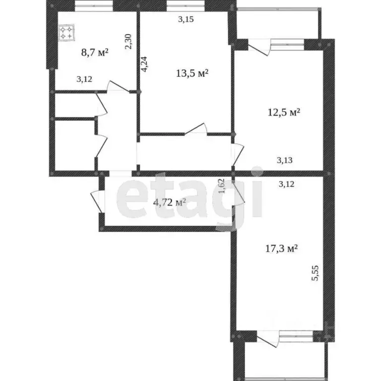 3-к кв. Белгородская область, Белгород ул. Есенина, 12 (71.2 м) - Фото 2