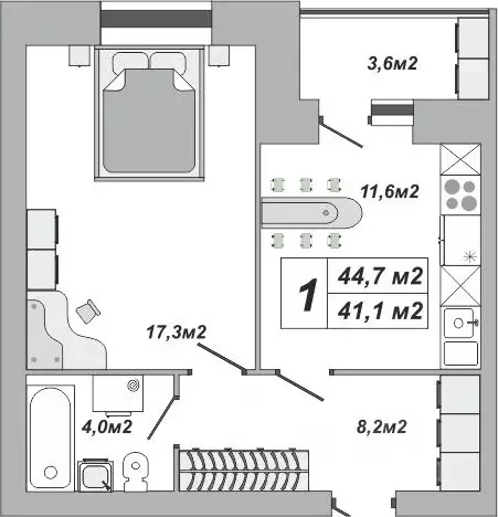 1-к кв. Тамбовская область, Тамбов ул. Чичерина, 7/3 (44.7 м) - Фото 1