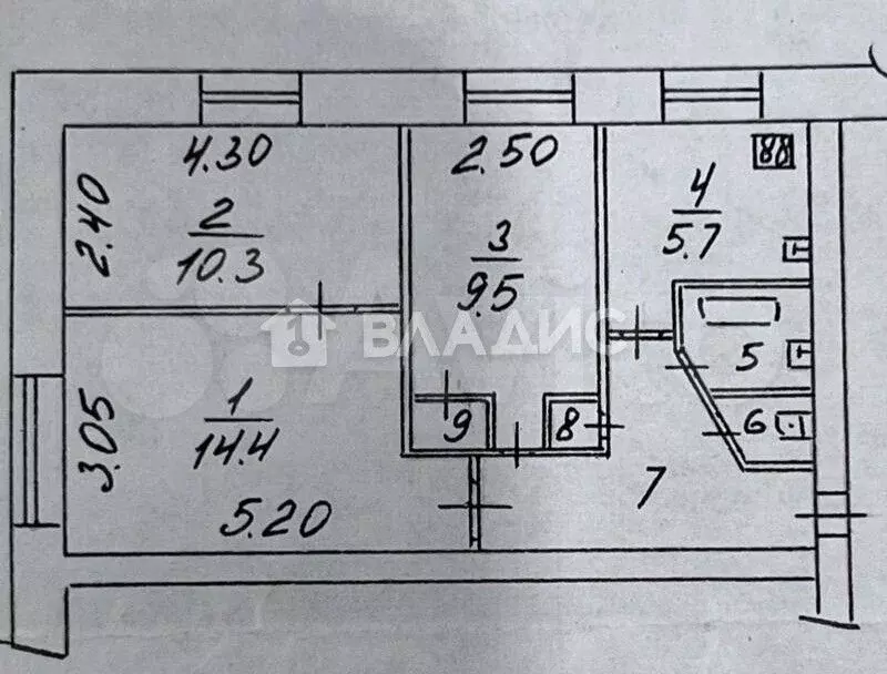 3-к. квартира, 49,8 м, 2/5 эт. - Фото 0