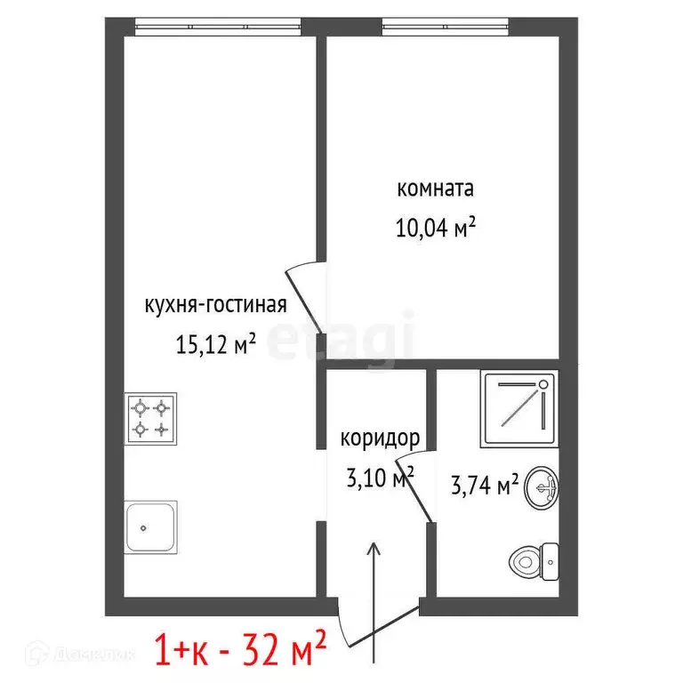 Продаётся 1-к квартира, 32 м - Фото 1