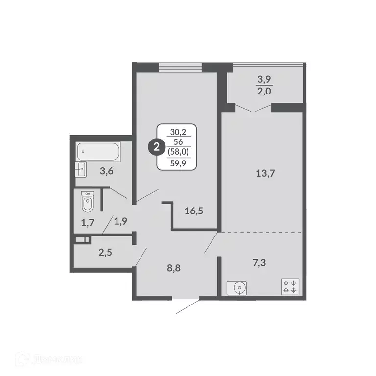 Продаётся 2-к квартира, 58 м - Фото 0