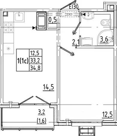 1-к кв. Санкт-Петербург дор. Муринская, 29 (34.8 м) - Фото 0