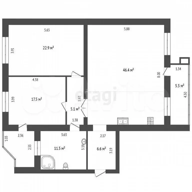 3-к. квартира, 111 м, 3/9 эт. - Фото 0