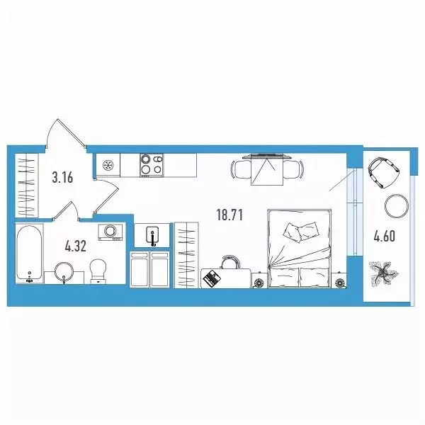 Студия Санкт-Петербург ул. Тельмана, 37 (27.57 м) - Фото 0