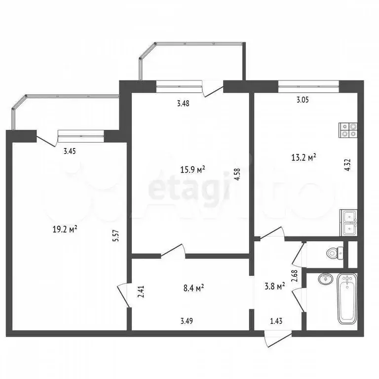 2-к. квартира, 64 м, 6/9 эт. - Фото 0
