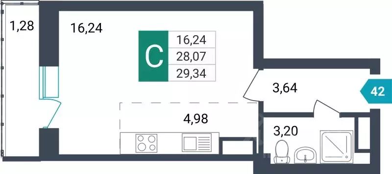 Студия Забайкальский край, Чита ул. Бабушкина, 42Б (29.34 м) - Фото 0
