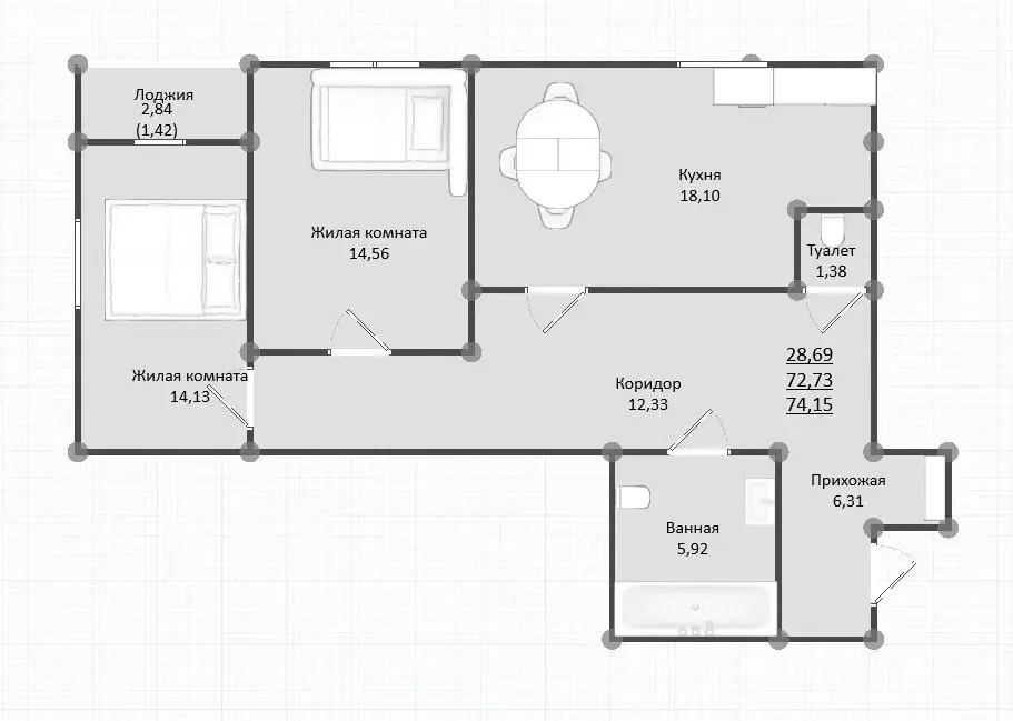2-комнатная квартира: Керчь, ЖК Образцово, 7 (74.15 м) - Фото 1