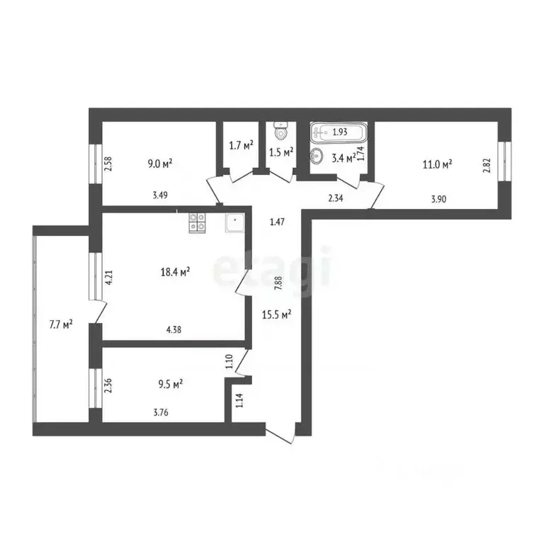 3-к кв. Томская область, Северск ул. Славского, 4 (77.0 м) - Фото 1