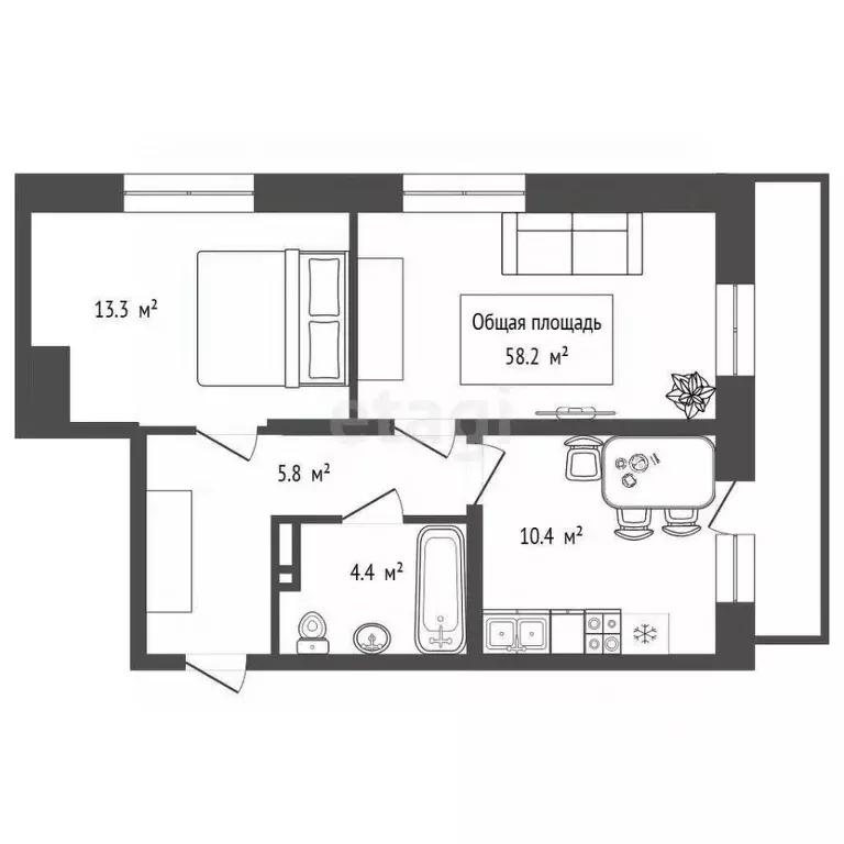 2-к кв. Новосибирская область, Новосибирск ул. Шевченко, 19/1к4 (58.2 ... - Фото 2