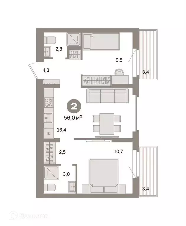 Продаётся 2-к квартира, 56 м - Фото 0